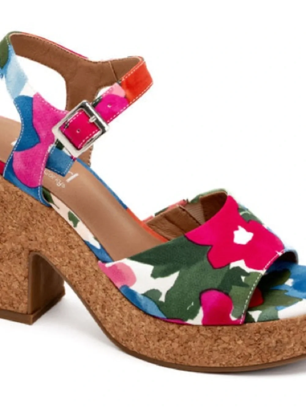 Floral Cork Platform Wedge Sandal in Pink Multi